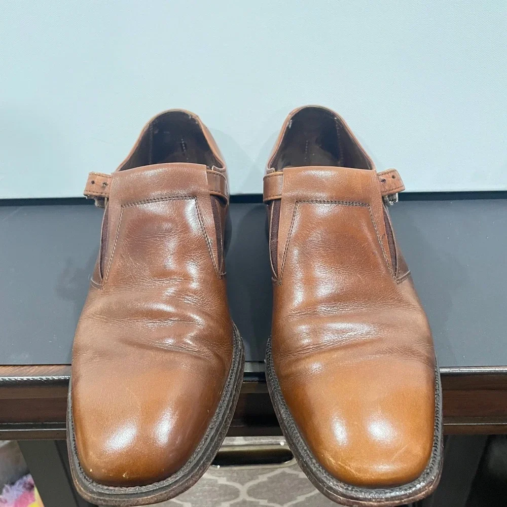 Nettleton‎ Mens Vintage Tan Leather Monk Strap Loafers Dress Shoes 8 B/AA 62331